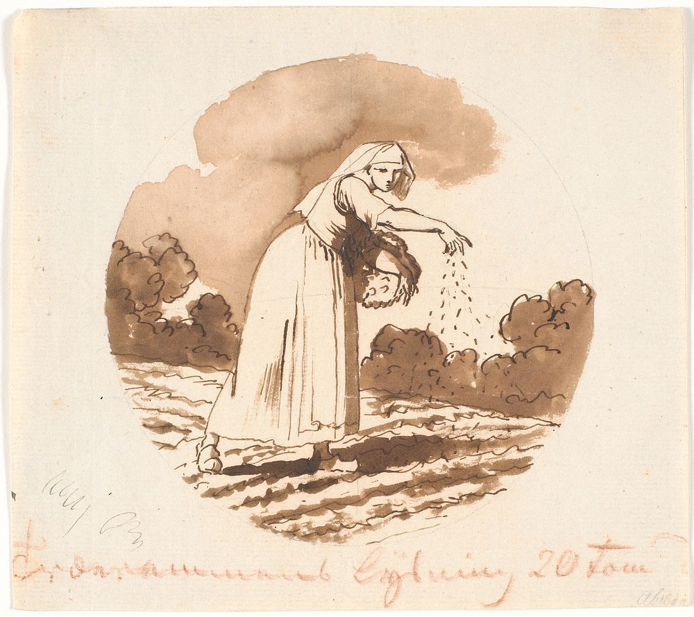 Woman spreading semen. Circular composition by Nicolai Abildgaard