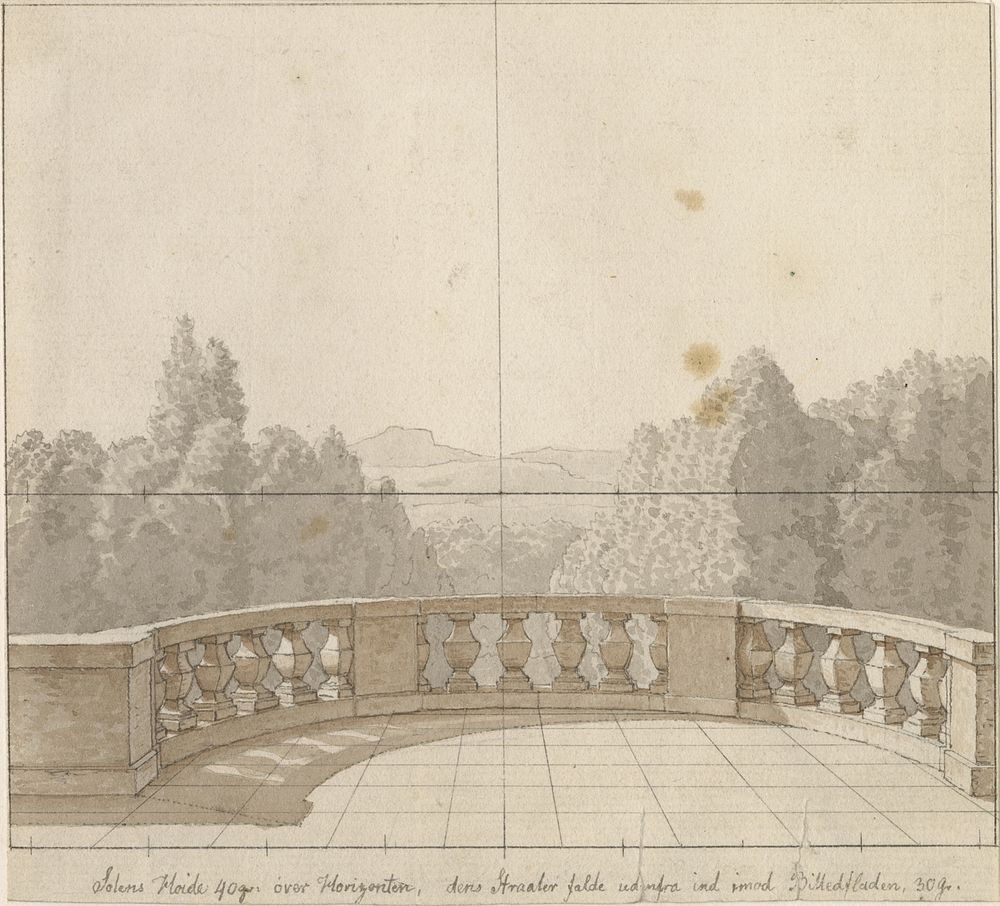 The linear perspective, applied to the art of painting - draft of unused illustration - View from a southern terrace. by…