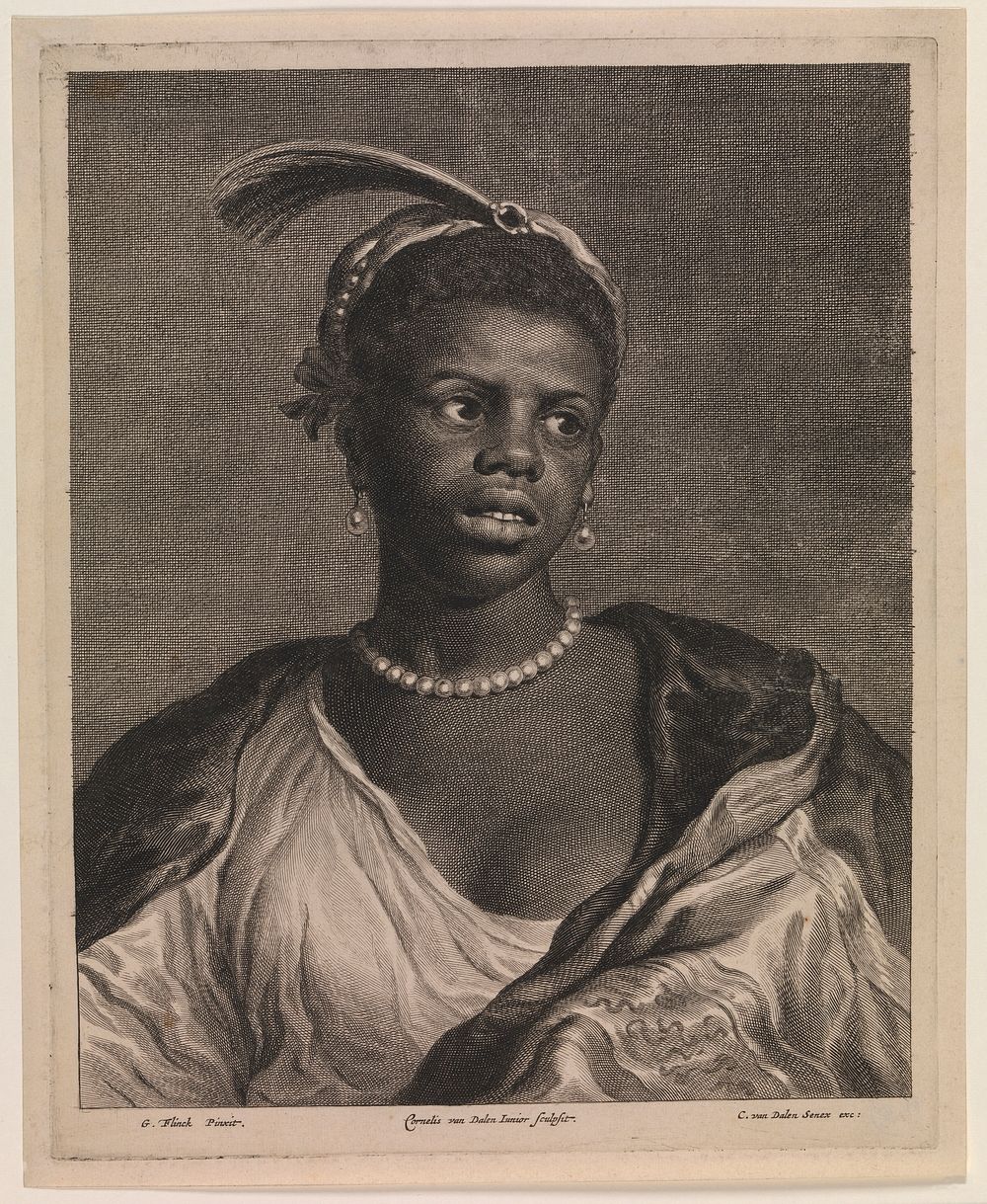 Portrait of an African woman with pearl necklace by Cornelis Van Dalen