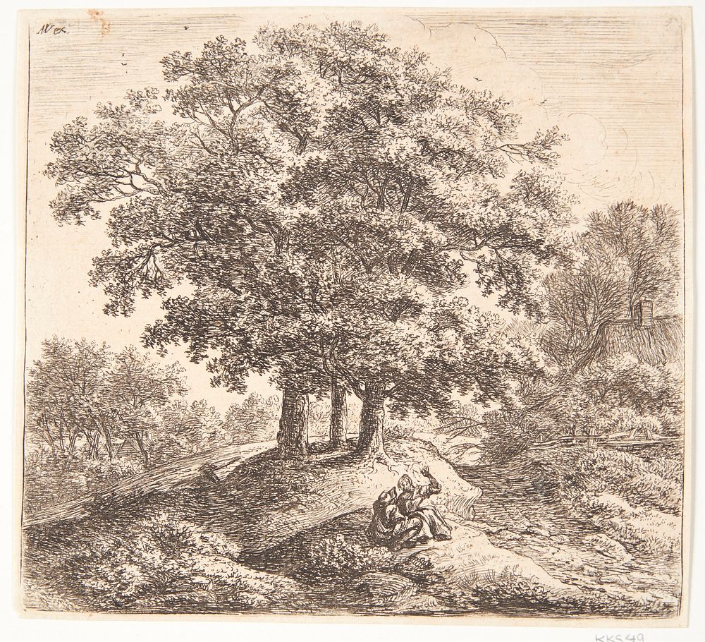 Seated man and woman by a pothole, Anthonie Waterloo