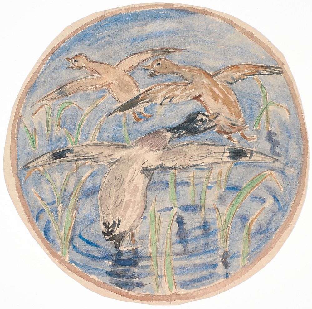 Flying ducks (design for ceramic dish decoration) by Theodor Philipsen