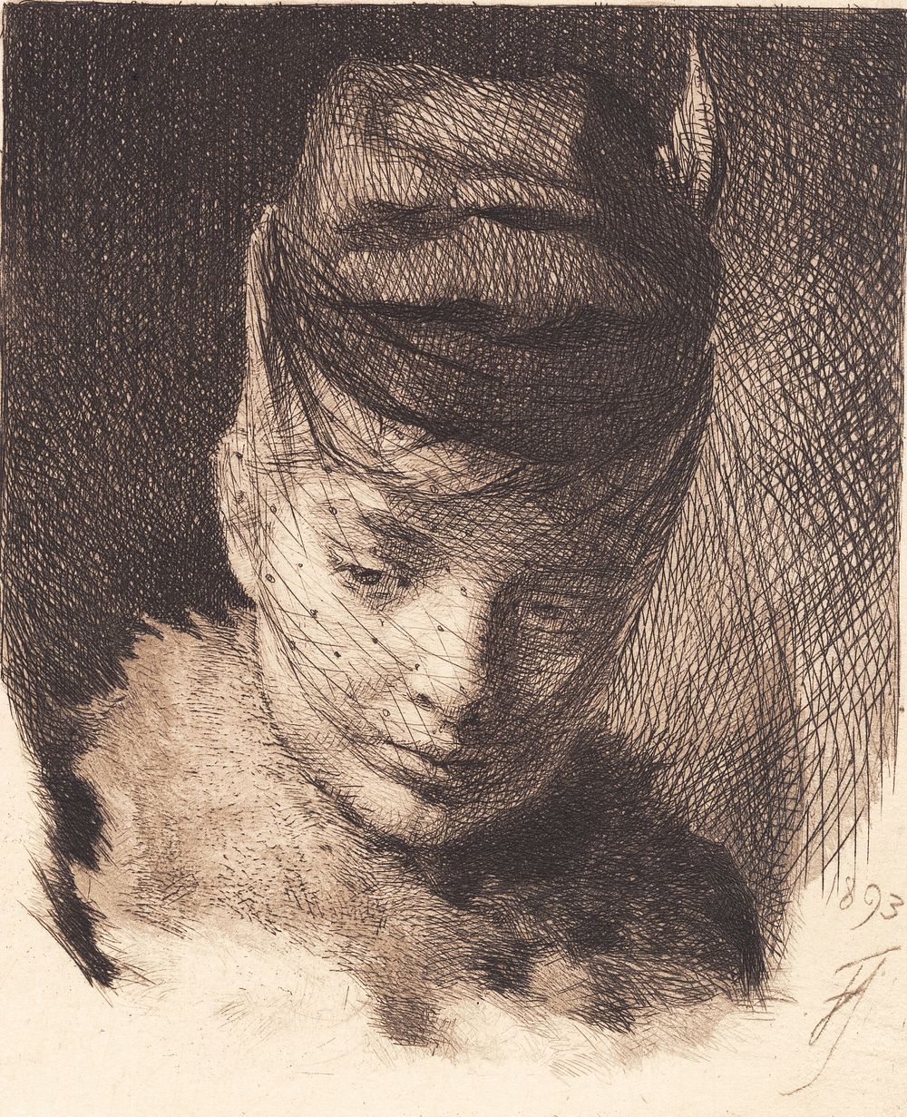 Young girl with hat and veil by Frans Schwartz