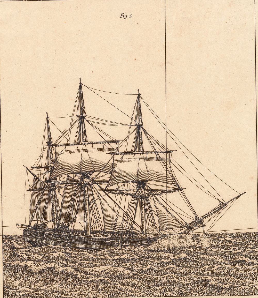 A corvette for full sail.Illustration for "Linear perspective", Plate X by C.W. Eckersberg