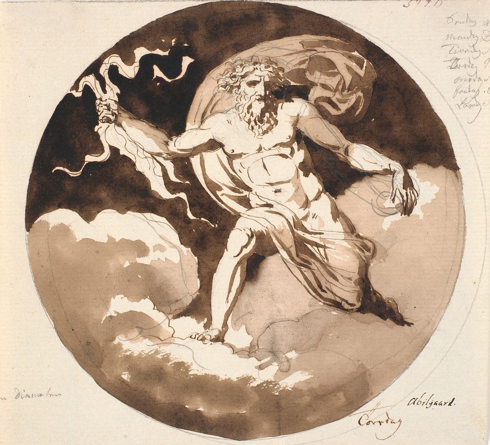 Thursday. Jupiter with lightning bolt in right hand by Nicolai Abildgaard