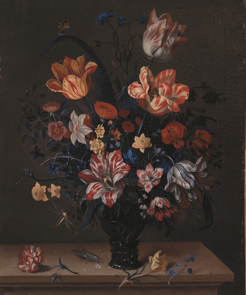 Tulips and other flowers in a room