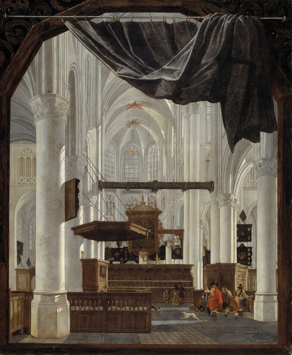 The interior of Sint Gertrudiskerk in Bergen op Zoom by Gerard Houckgeest