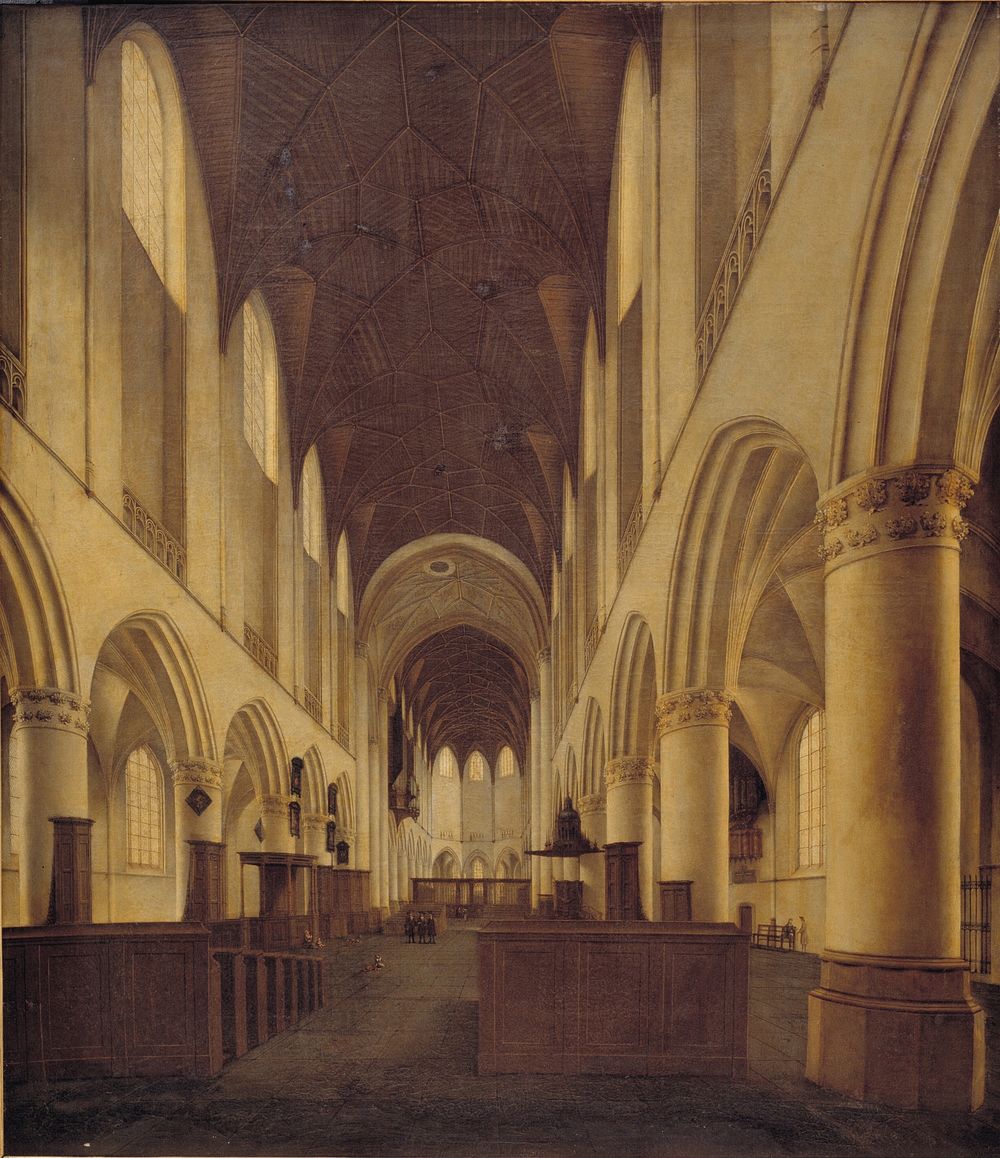 The interior of S. Bavo in Haarlem.View through the main nave of the church towards the choir by Isaak Van Nickelen