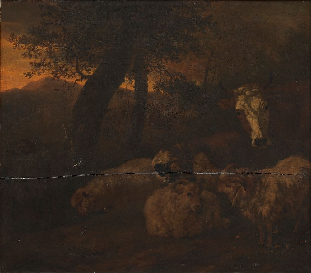 Flock of sheep in a forest by Jacob Van Der Does D &AElig;