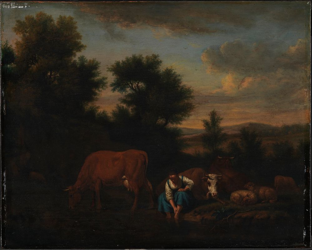Shepherdess with cattle by Adriaen van de Velde