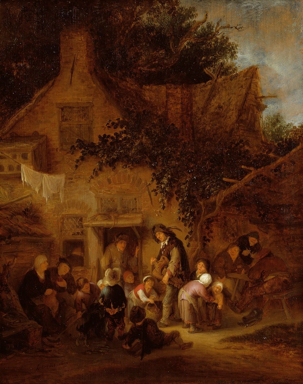 The trickster outside a farmhouse by Adriaen Van Ostade