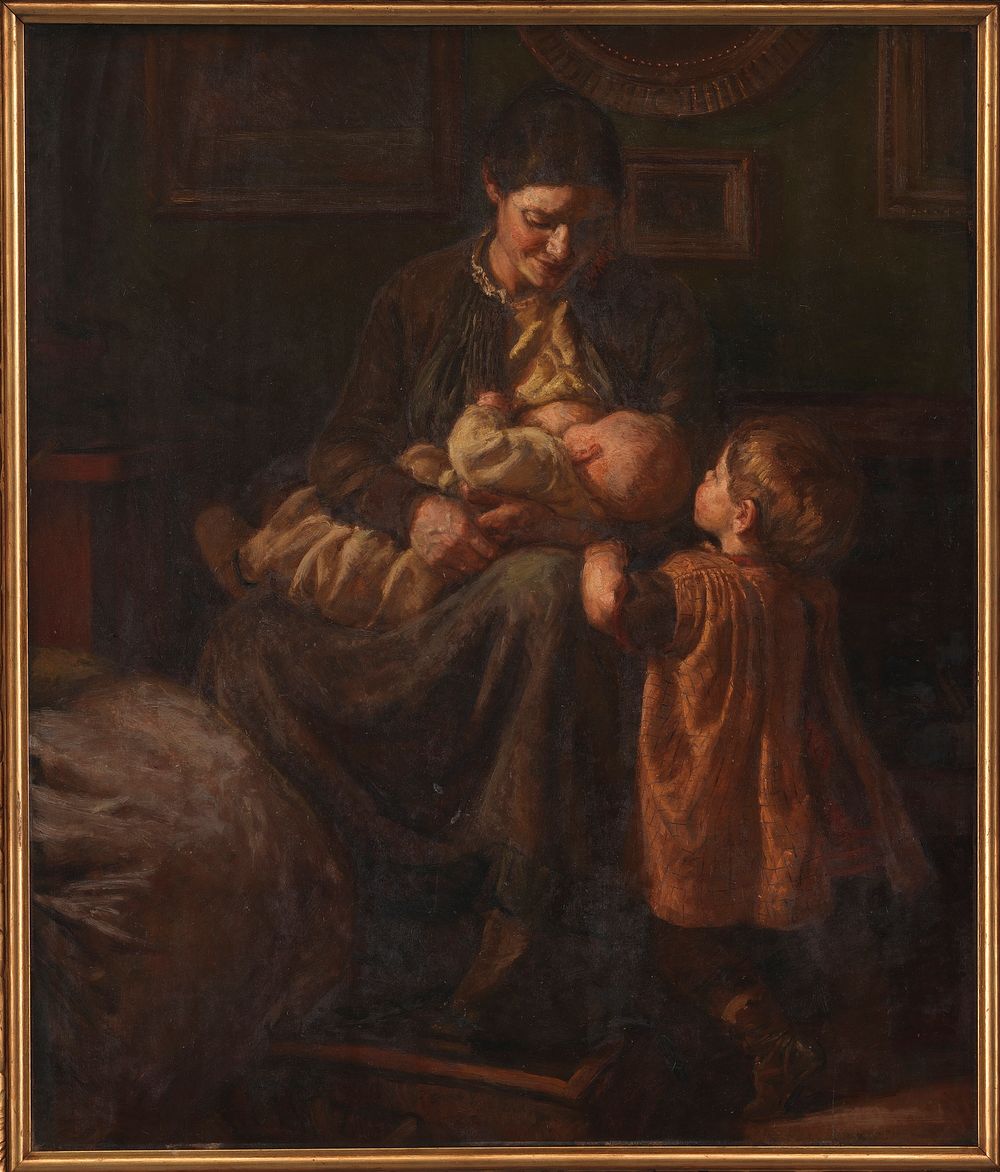 The artist's wife with two children by Joakim Skovgaard