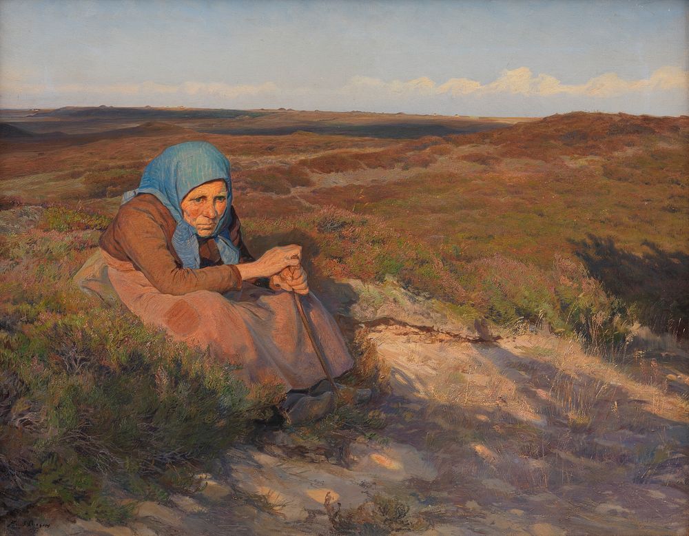 An old woman "Bette Dorte" on the heath by Knud Larsen