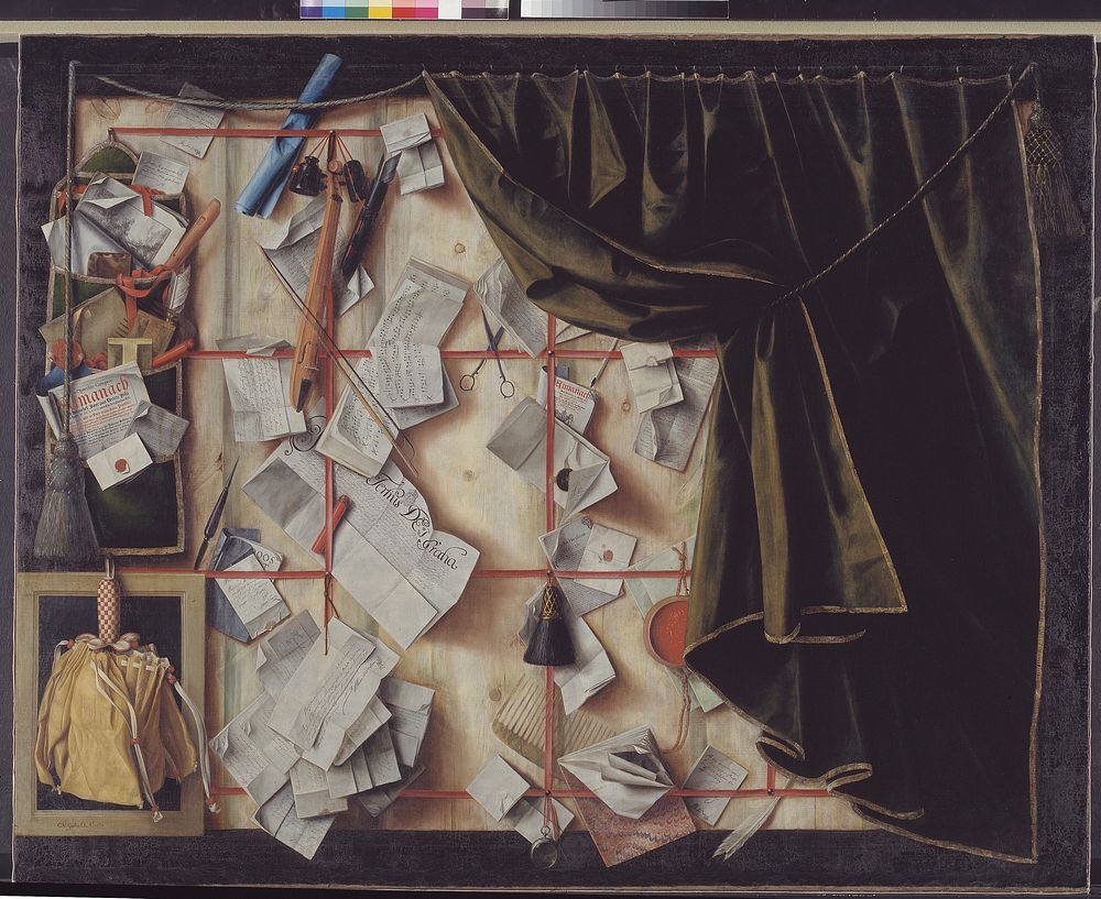 Trompe l'oeil of a Letter Rack with Proclamation by Frederik III by Cornelis Norbertus Gysbrechts