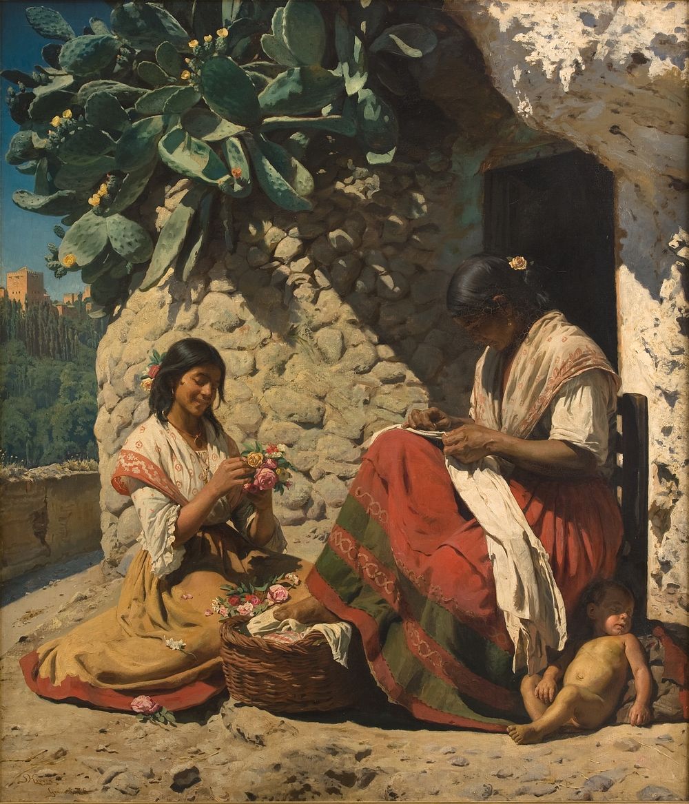 Two Gipsy Women Outside their Cottage. by P.S. Krøyer