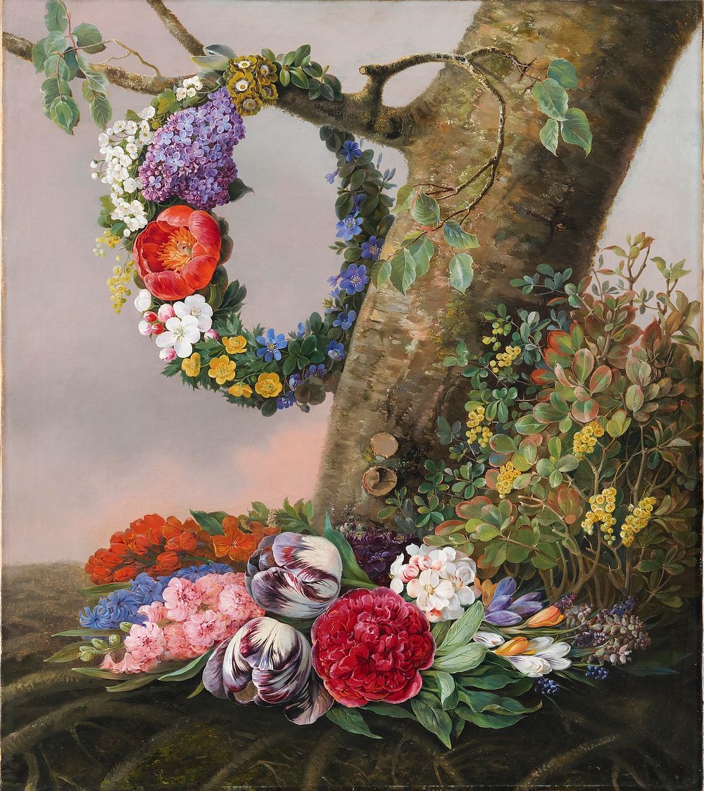A bouquet of flowers at the foot of a tree by Christine Marie Lovmand