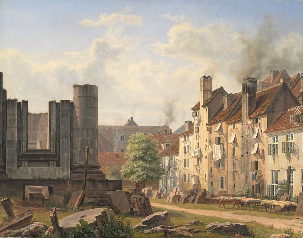 View of the Marble Square with the Ruins of the Uncompleted Frederik's Church by F. Sødring