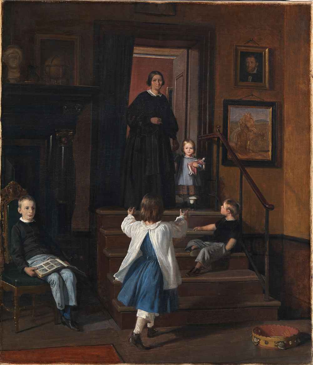 The artist's wife and children in the studio at Charlottenborg by Wilhelm Marstrand