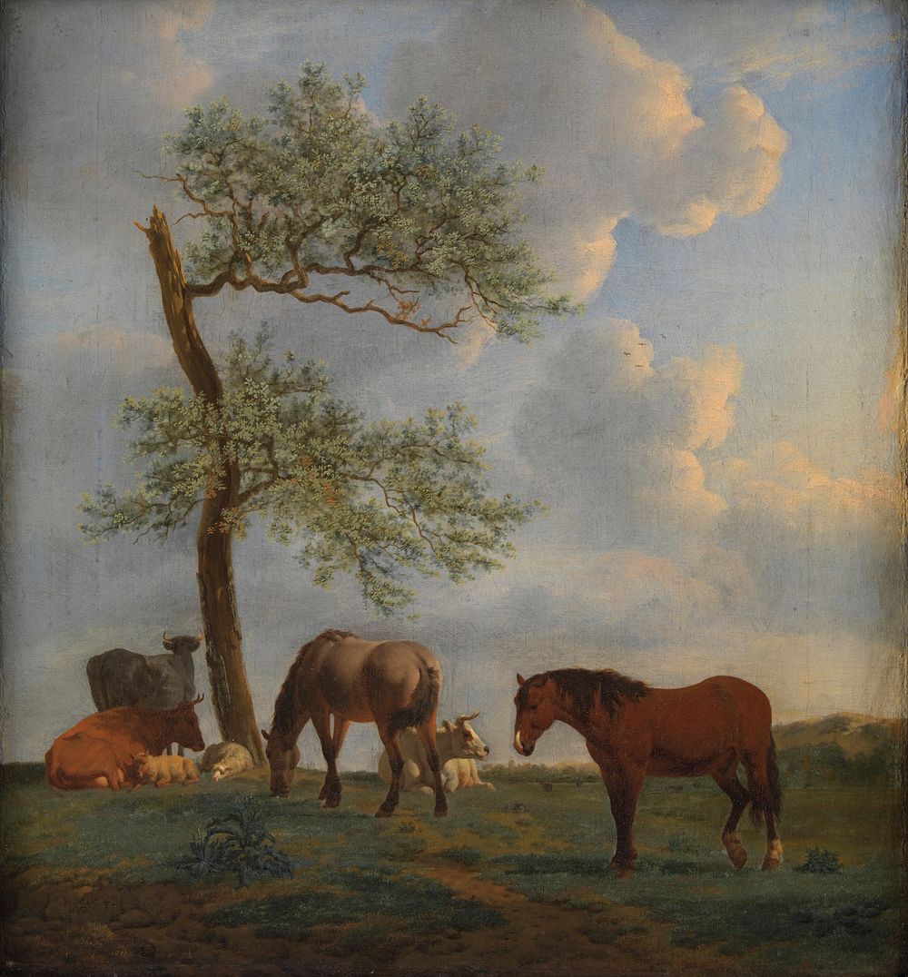Pasture with horses and cattle by Adriaen van de Velde