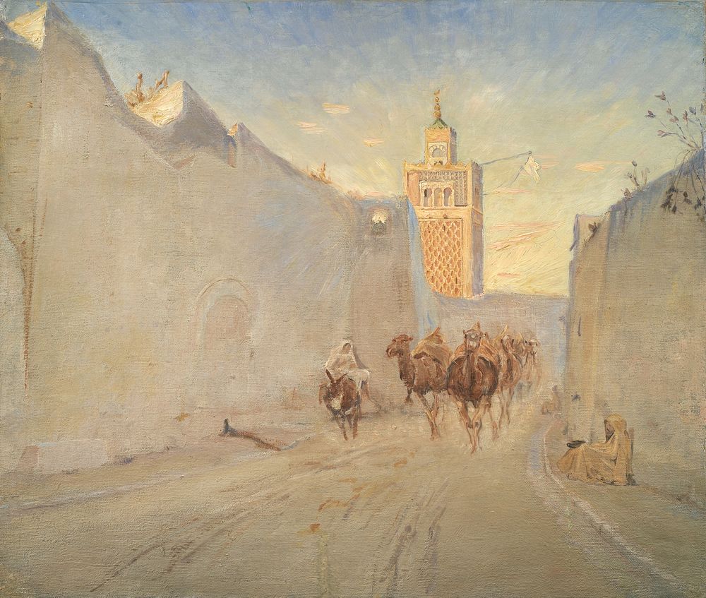 Street with camels in Tunis by Theodor Philipsen
