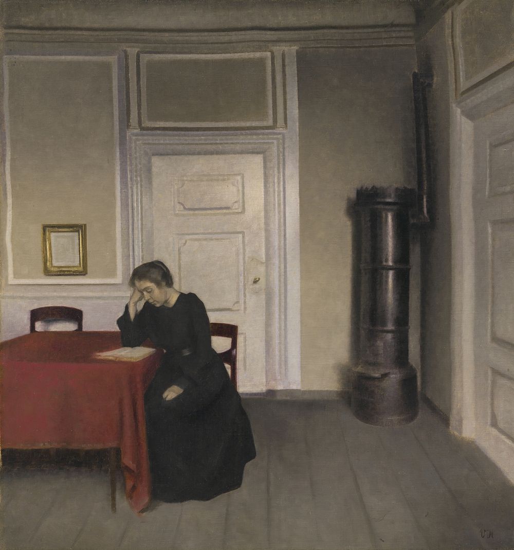 A Room in the Artist's Home in Strandgade, Copenhagen, with the Artist's Wife by Vilhelm Hammershøi