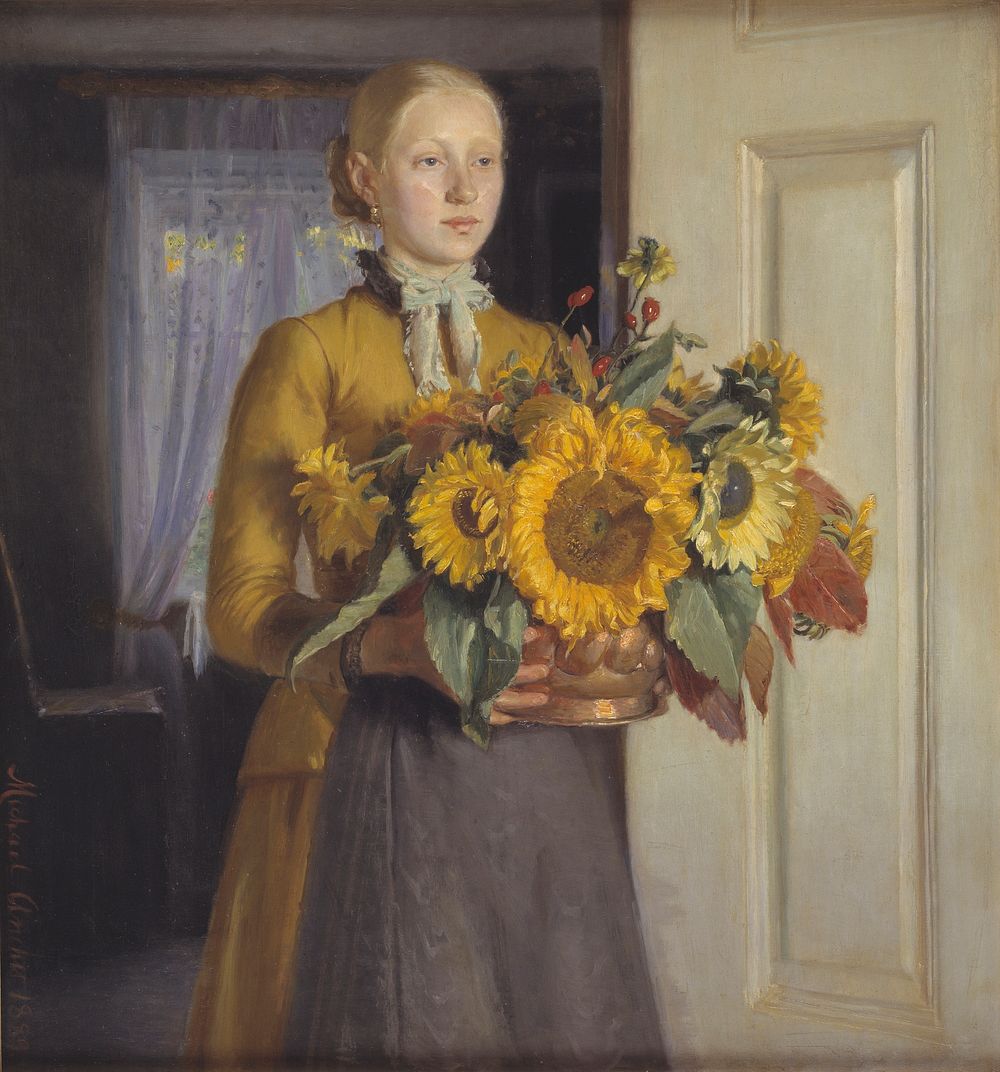 The girl with the sunflowers by Michael Ancher