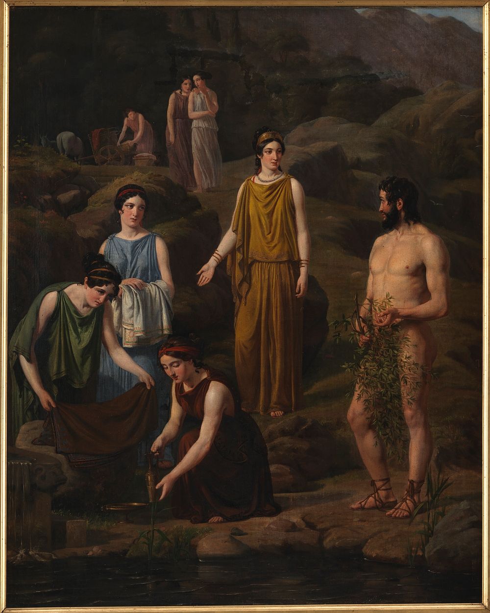 Nausicaa brings the shipwrecked Odysseus' clothes by Wilhelm Marstrand