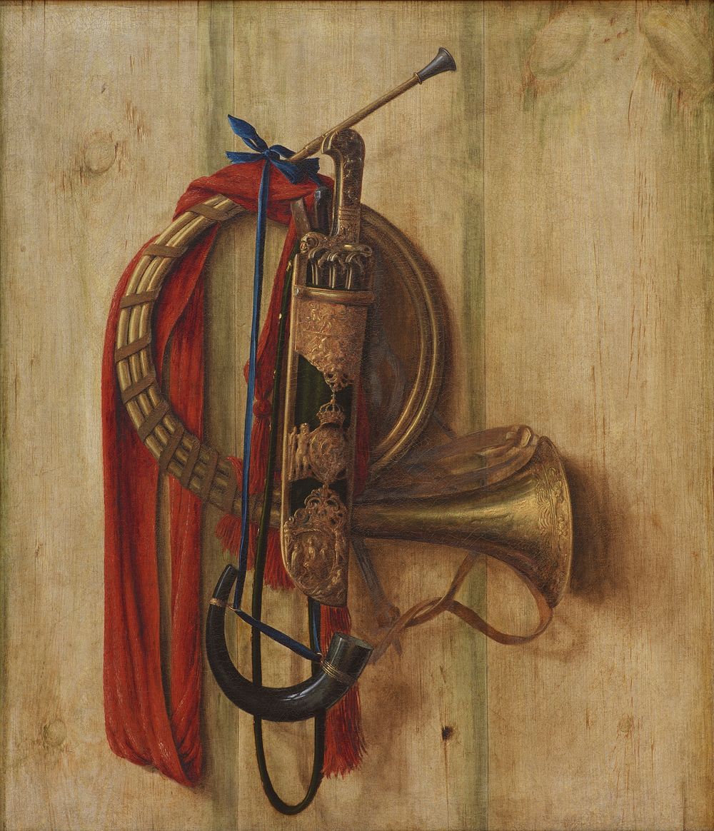 Trompe l'oeil with Christian V's equipment for parforce hunting by Cornelis Norbertus Gysbrechts