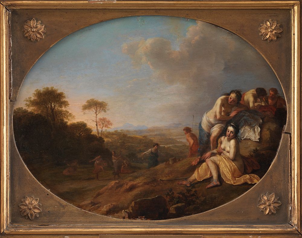 Nymphs in a landscape by Dirck Van Der Lisse