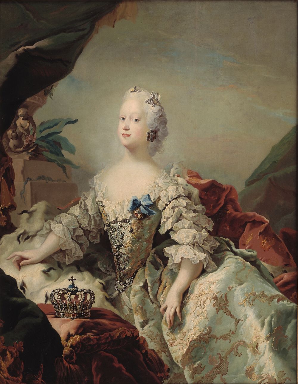 Portrait of Louise, Frederik V's first queen, in anointing dress by C. G. Pilo