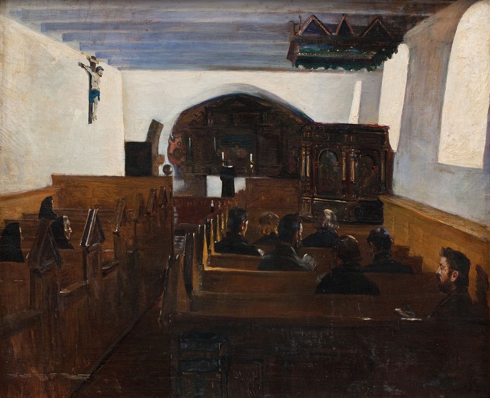 Service in a church on Mors by Fridolin Johansen