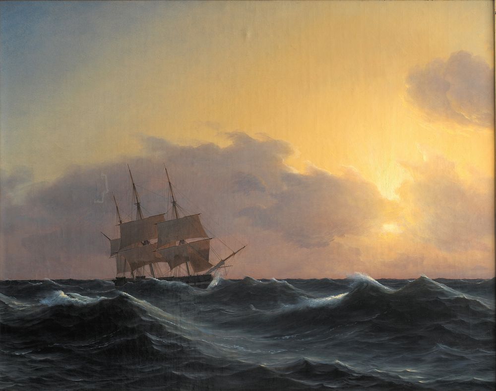 Frigate in a storm with rigged undersails by Carl Dahl