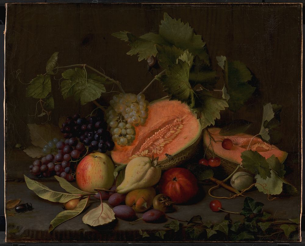 Fruit piece with melons and grapes by Otto Diderich Ottesen