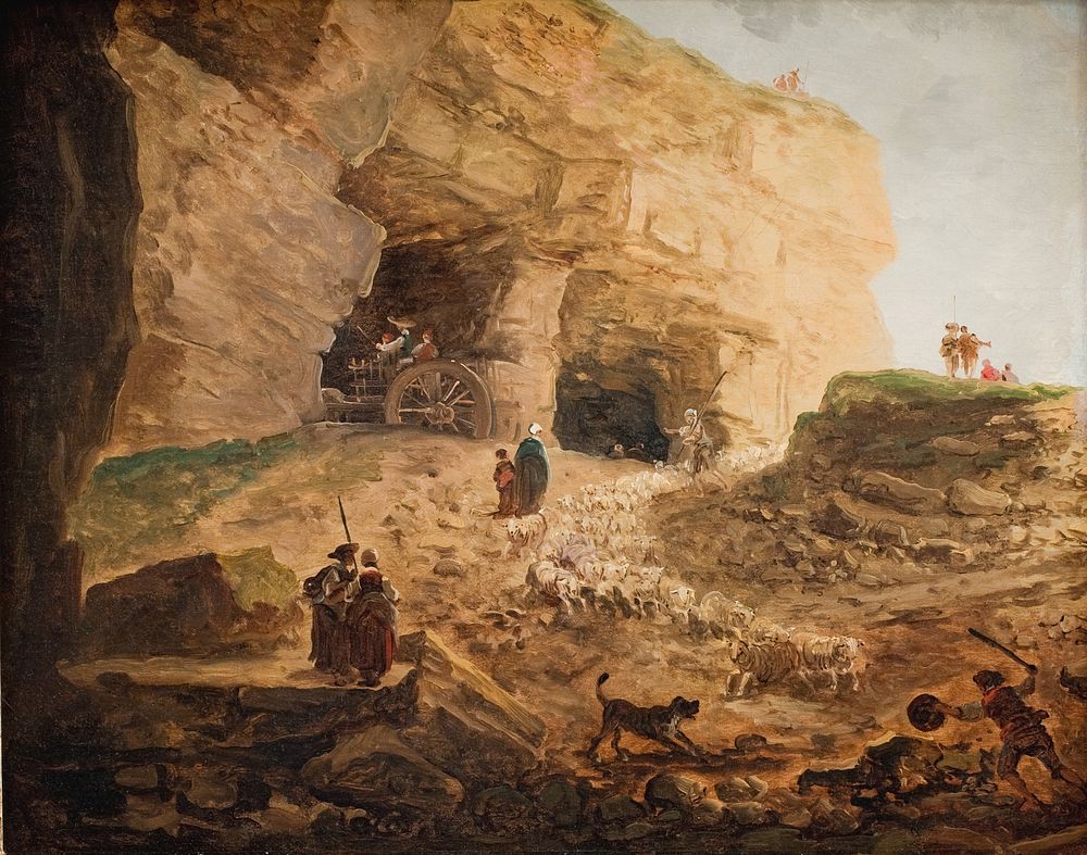 Quarry with a flock of sheep by Hubert Robert