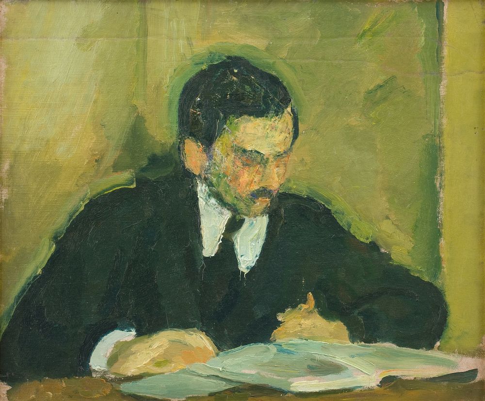 The painter Ernst Goldschmidt reading by Harald Giersing