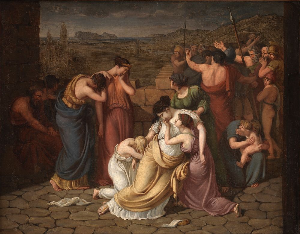 Andromache in powerlessness at the sight of Hektor's corpse by J. L. Lund