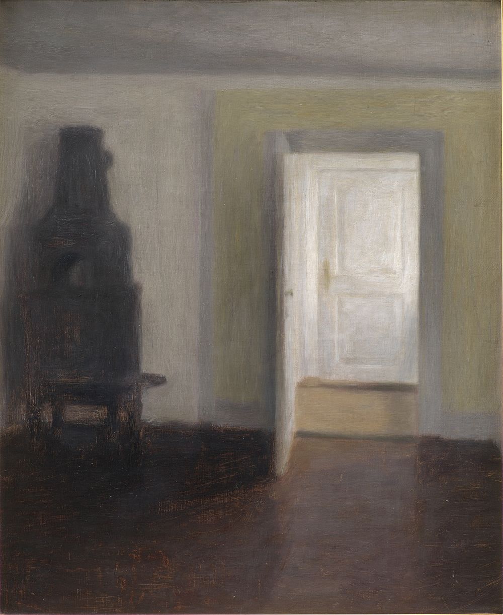 Interior.The old tile stove.Albertine Lyst, Lyngby by Vilhelm Hammershøi