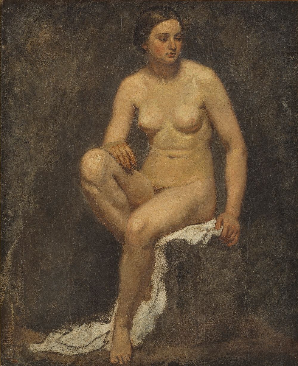 Female model in the painter Thomas Couture's studio by Lorenz Frølich