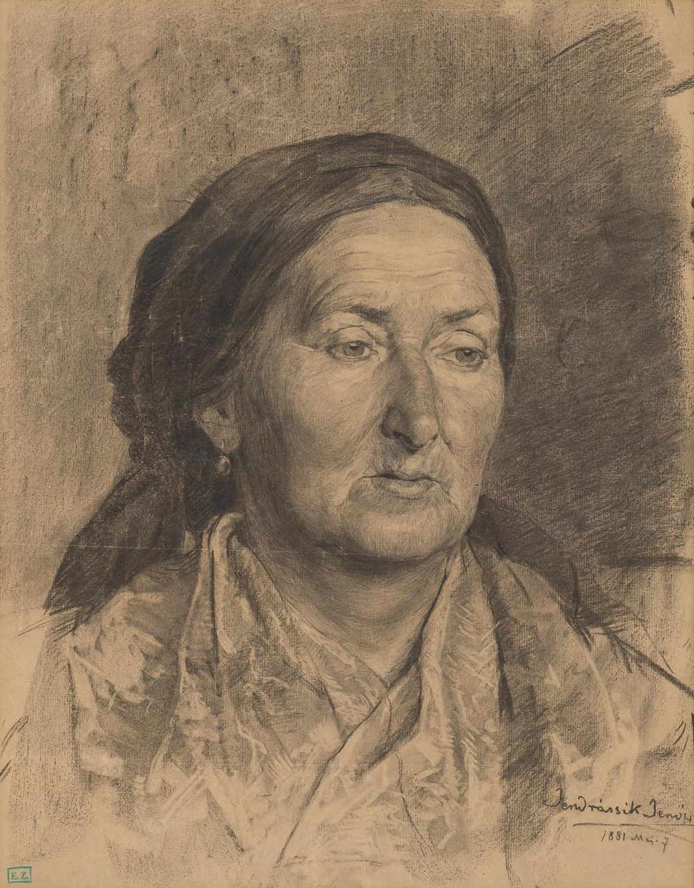 Portrait of an old woman in a scarf