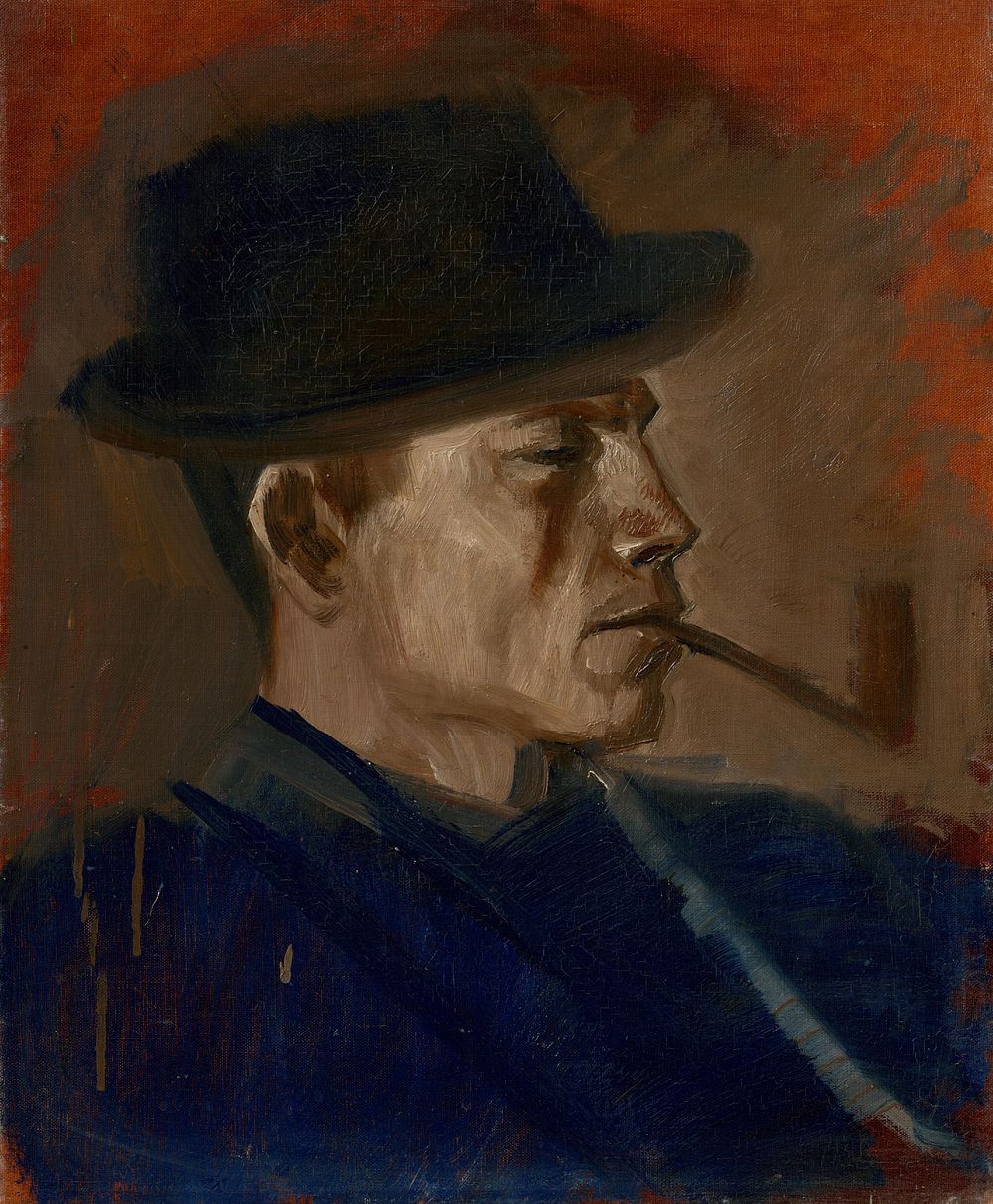 Man in blue smoking by Ladislav Mednyánszky