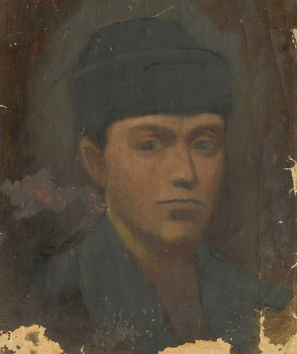 Head of a man in a black fur hat by Ladislav Mednyánszky