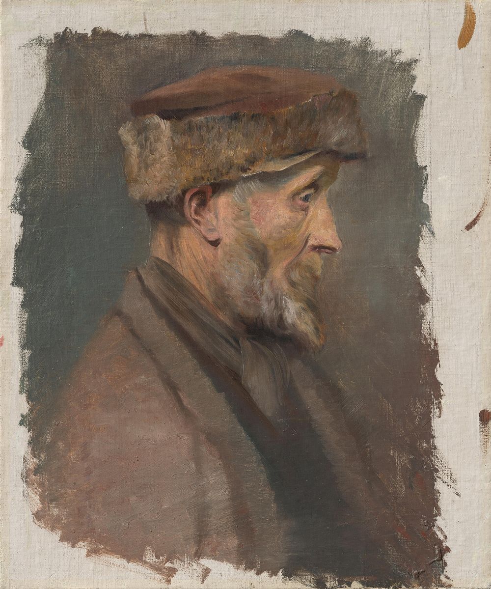 Study of a poor old man in a fur cap by Ladislav Mednyánszky
