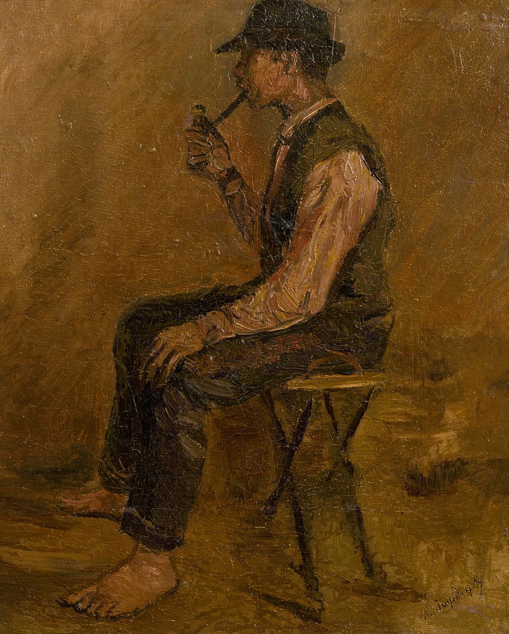 Study of a seated man with a pipe by Ladislav Mednyánszky