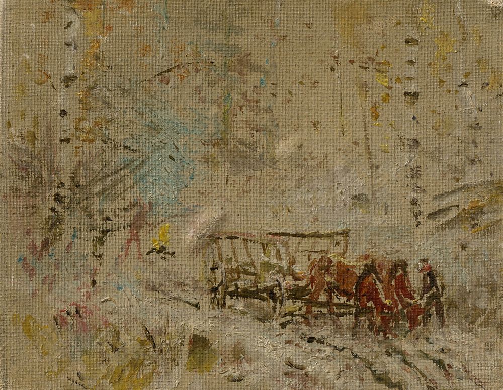 Winter landscape with a hay wagon by Ladislav Mednyánszky