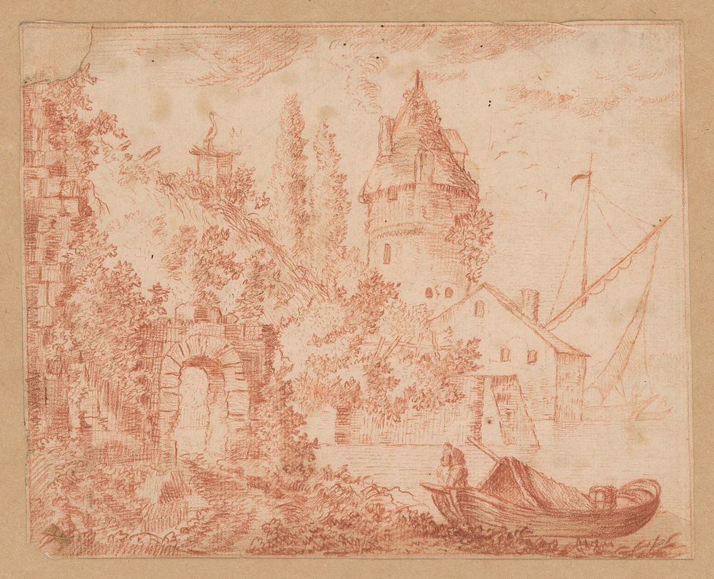Landscape with a castle and a boat