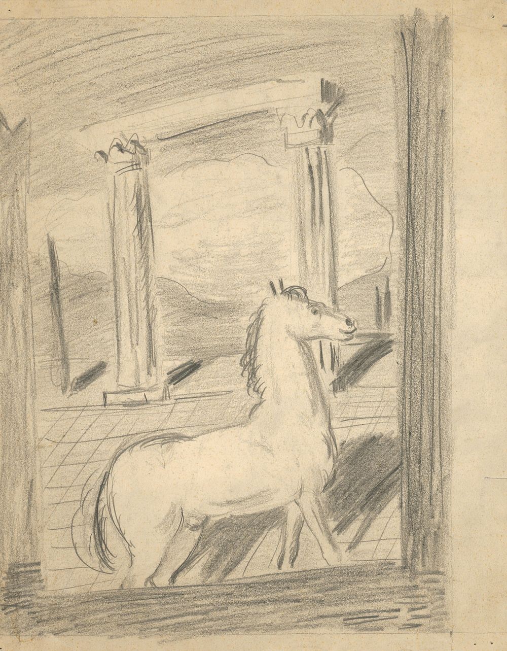 Sketch for the painting lonely horse by Cyprián Majerník