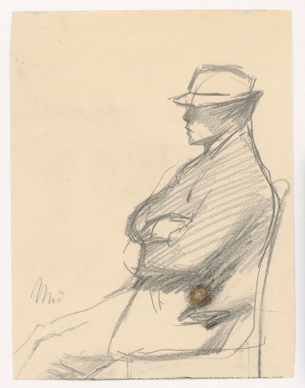Study of a seated man in profile by Ladislav Mednyánszky