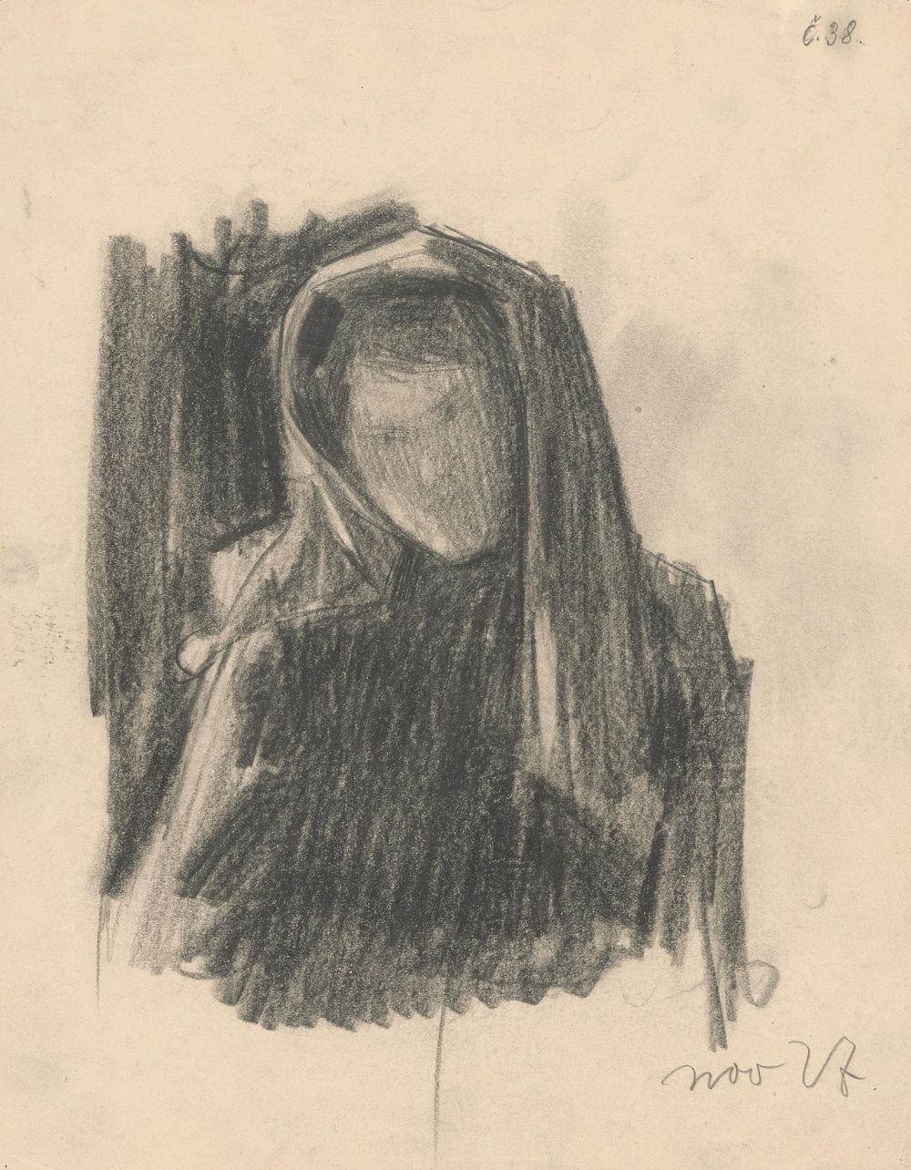 Study of a woman with unknotted headscarf