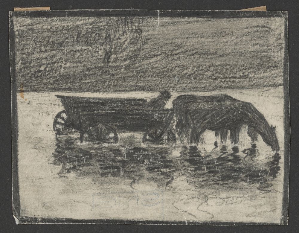 Study of a cart with two horses in the water