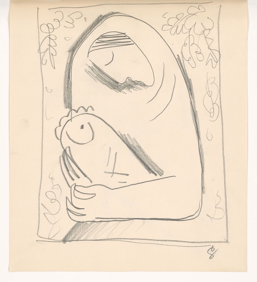 Sketch of a mother with a child in a blanket by Mikuláš Galanda