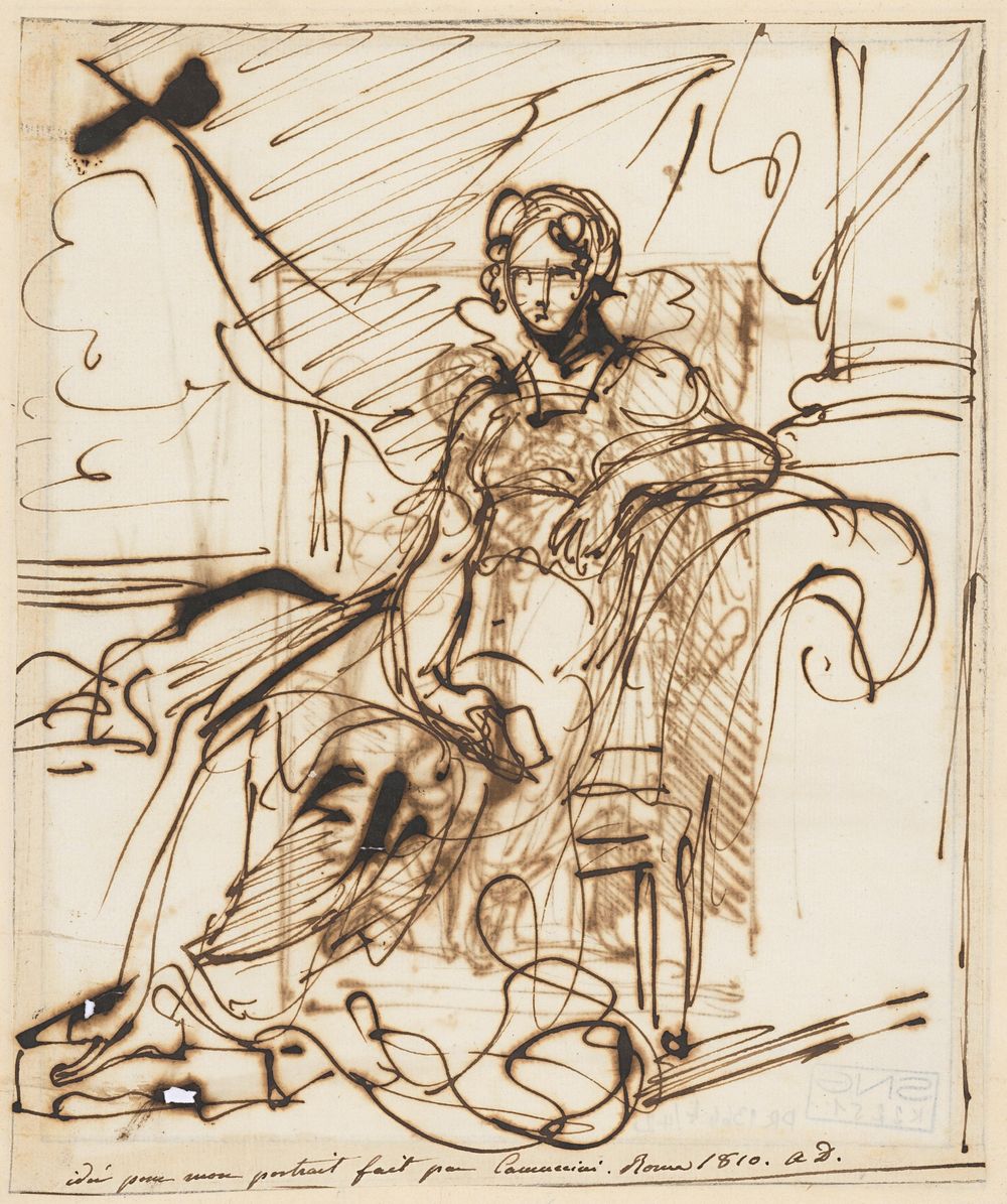 Woman seated in an armchair